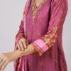 Purple Muslin Anarkali Set With Thread Work