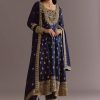 Dark Blue Chinon Zari Embroidered Anarkali Suit With Dupatta