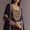 Dark Blue Chinon Zari Embroidered Anarkali Suit With Dupatta