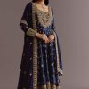 Dark Blue Chinon Zari Embroidered Anarkali Suit With Dupatta