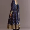 Dark Blue Chinon Zari Embroidered Anarkali Suit With Dupatta