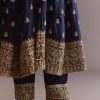 Dark Blue Chinon Zari Embroidered Anarkali Suit With Dupatta