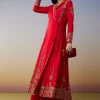 Red Silk Anarkali Suits with Cut Dana Sequins Work