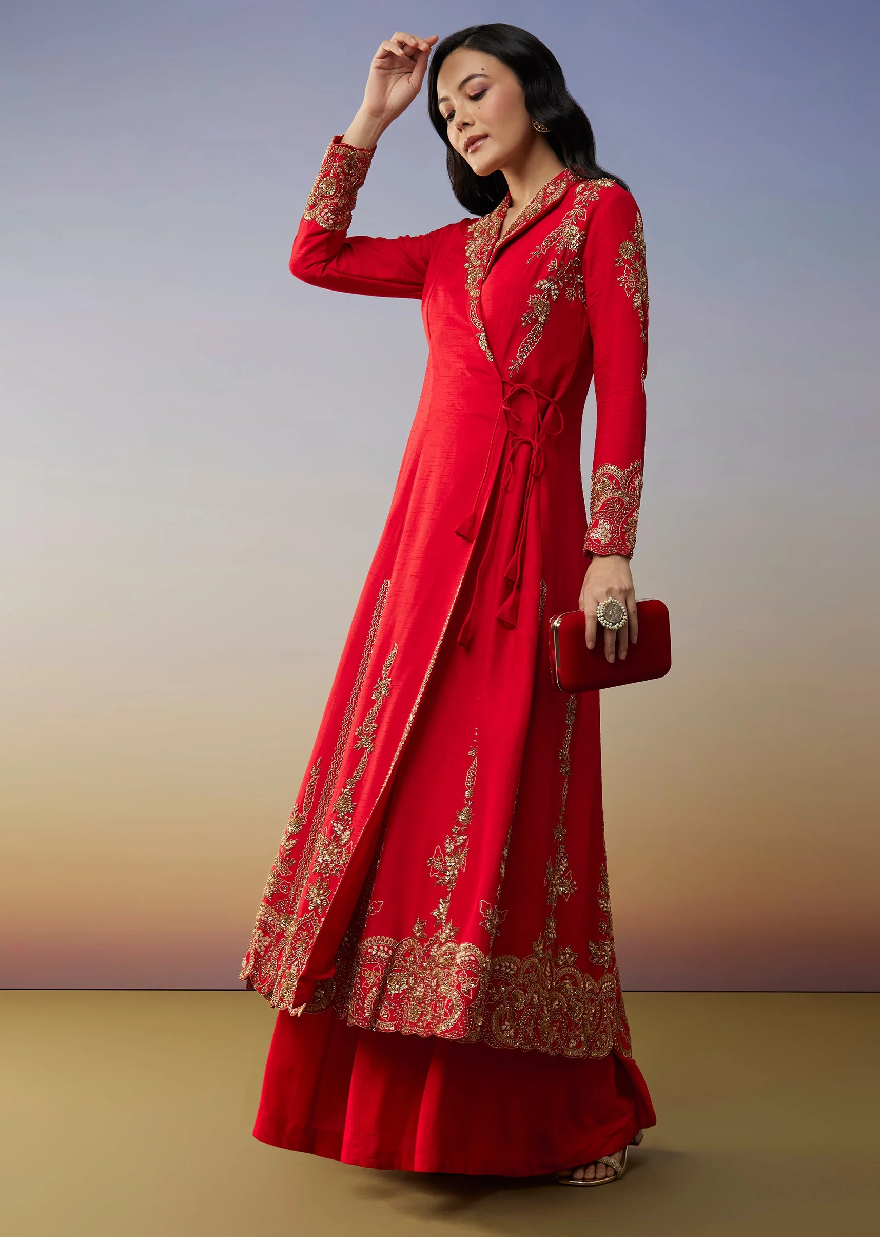 18151-red-silk-anarkali-suits-with-cut-dana-sequins-work-1.webp Red Silk Anarkali Suits with Cut Dana Sequins Work