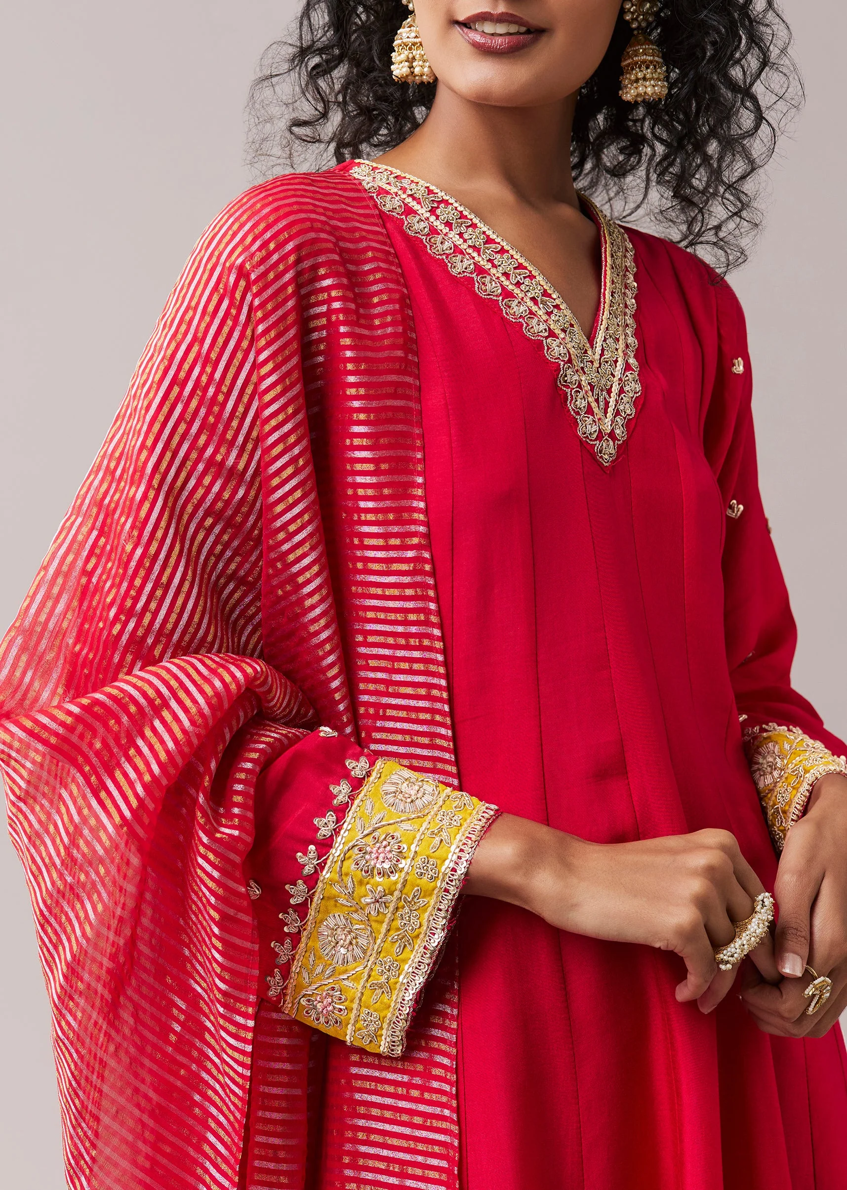 Pink Zardozi Embellished Silk Anarkali Set