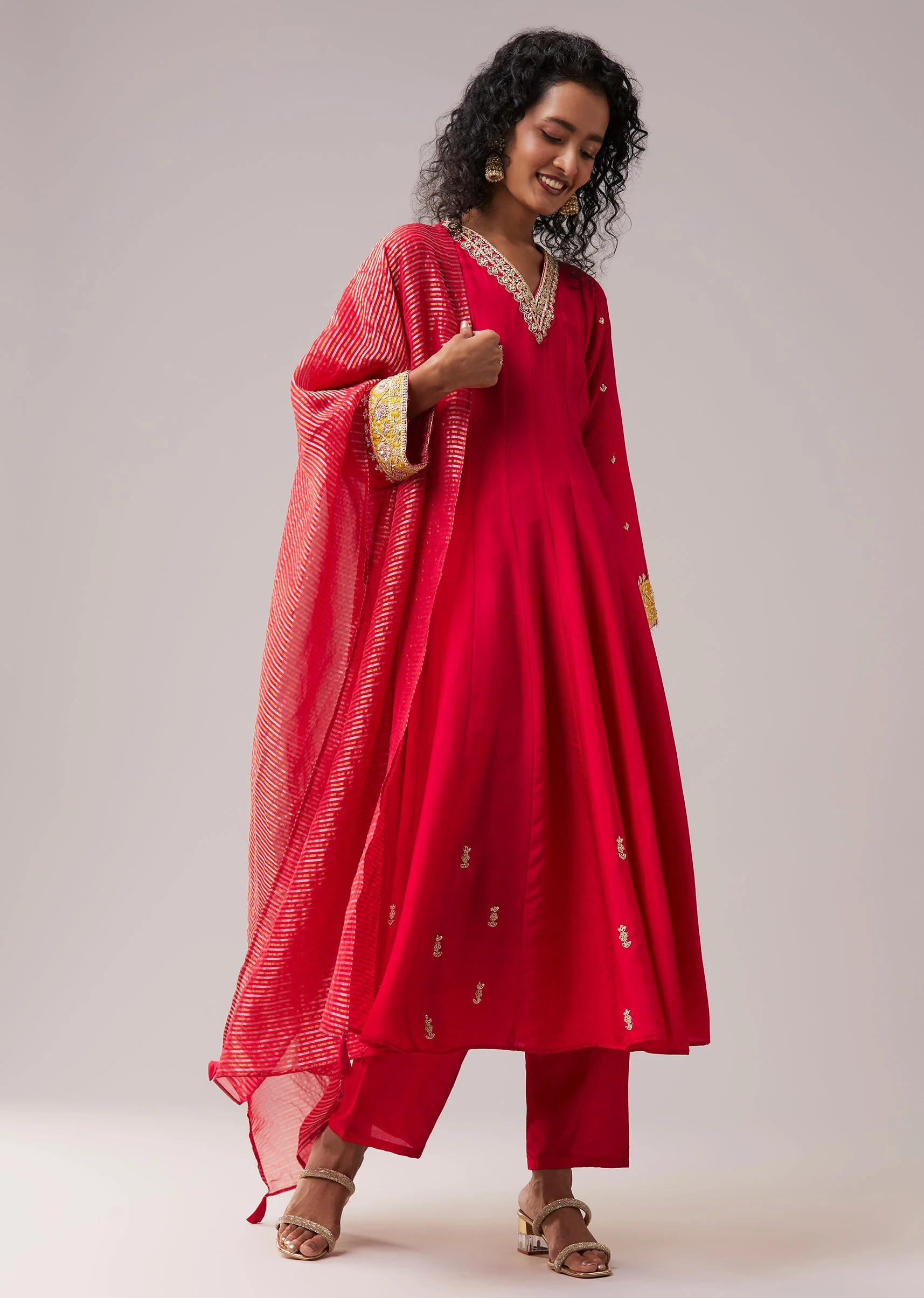 Pink Zardozi Embellished Silk Anarkali Set