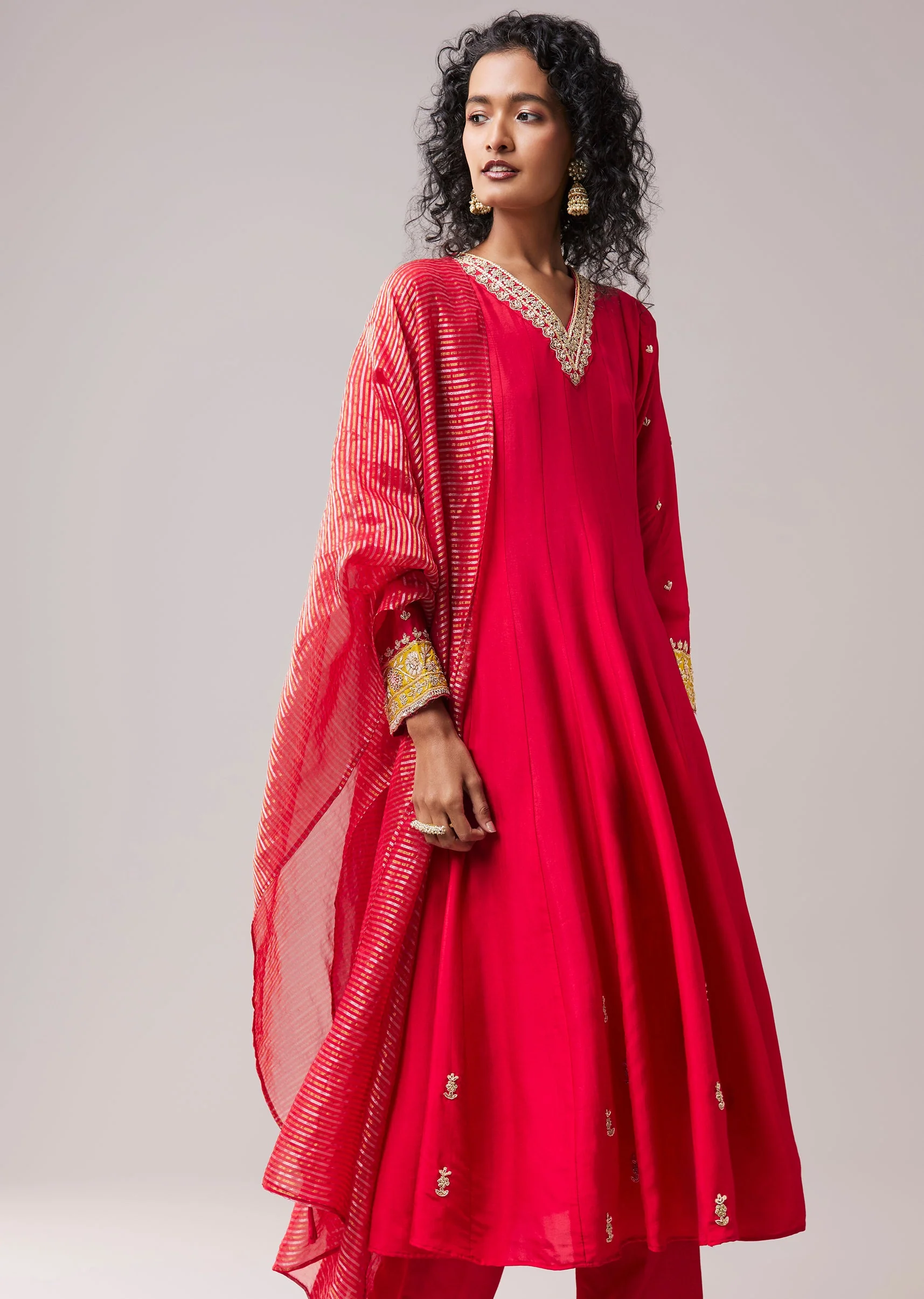 Pink Zardozi Embellished Silk Anarkali Set