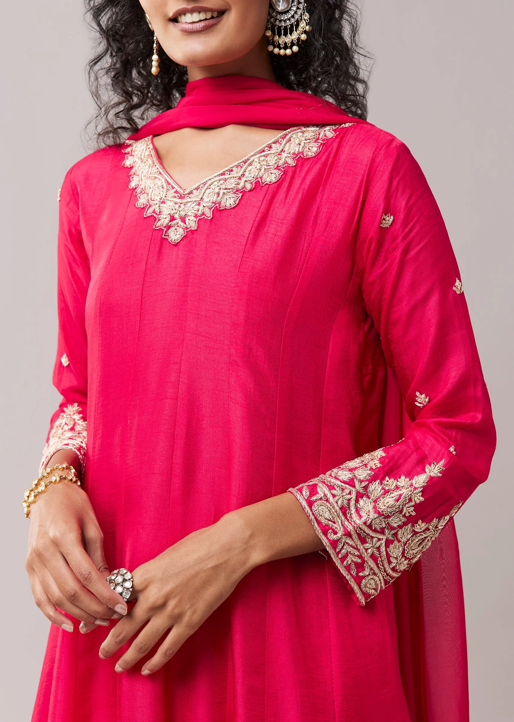 Pink Dola Silk Zardozi Embellished Anarkali Set