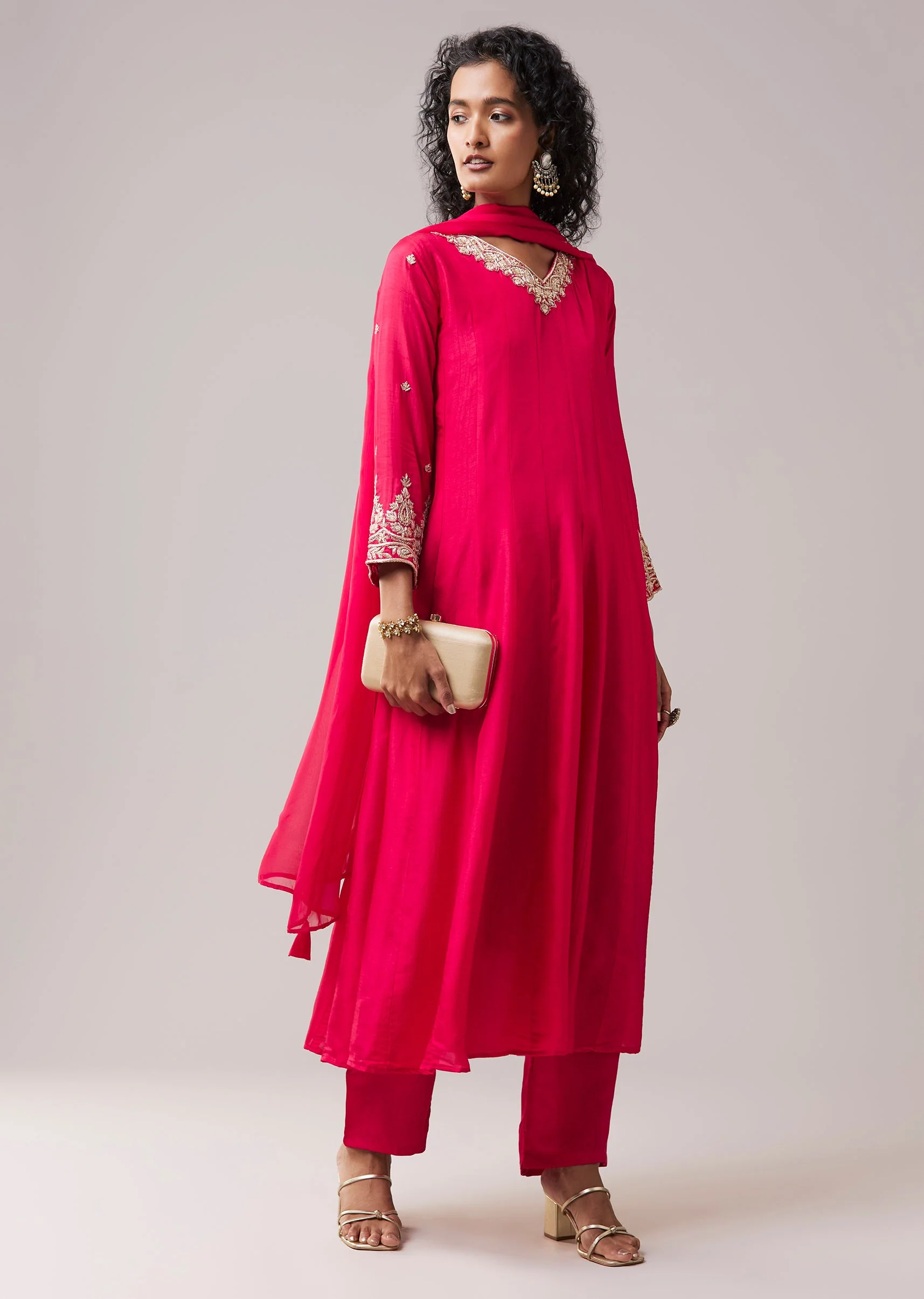 Pink Dola Silk Zardozi Embellished Anarkali Set