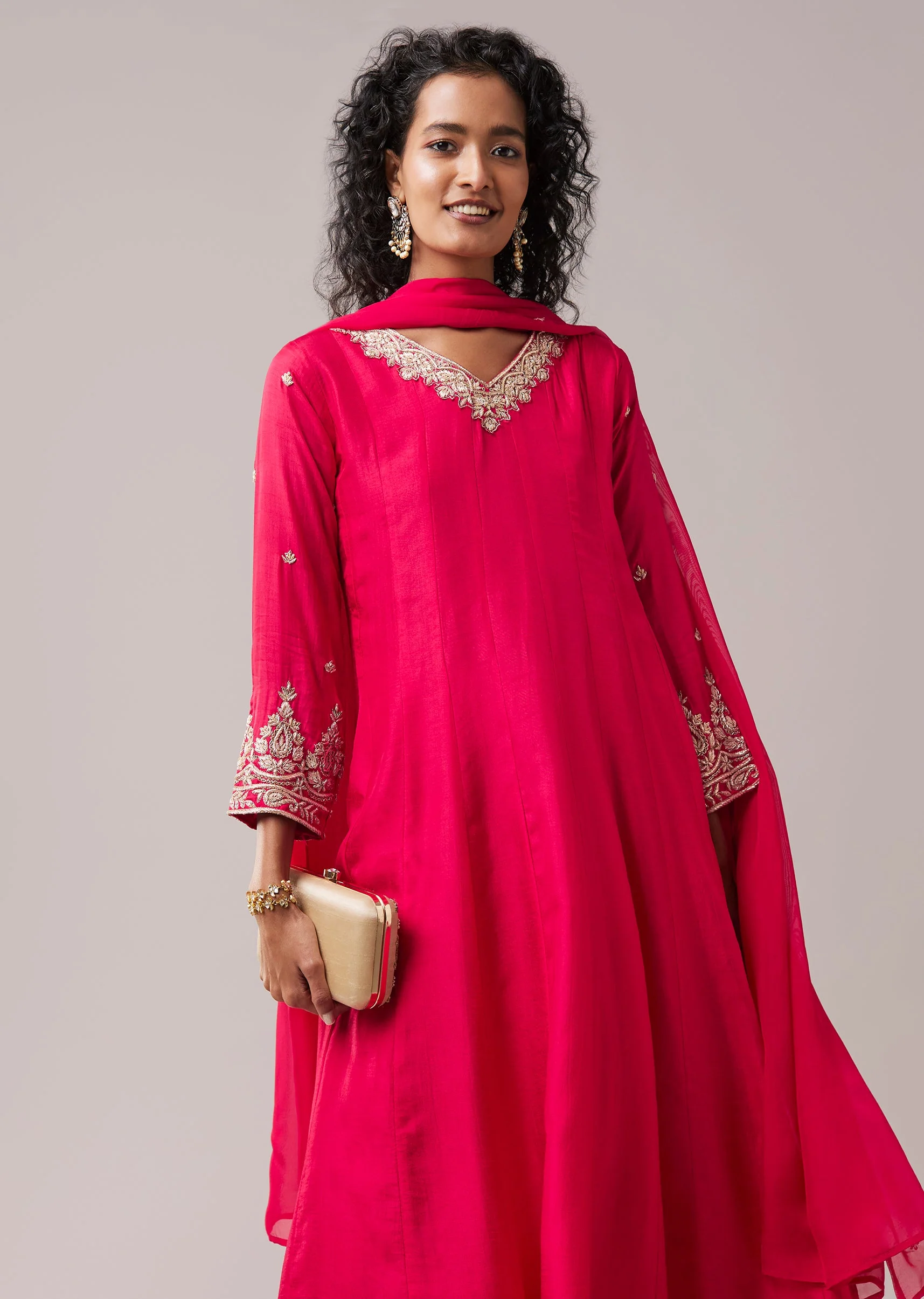 Pink Dola Silk Zardozi Embellished Anarkali Set