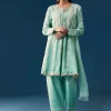 Blue Peplum Pakistani Style Anarkali Suit Thread Work With Dupatta
