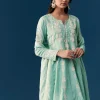 Blue Peplum Pakistani Style Anarkali Suit Thread Work With Dupatta