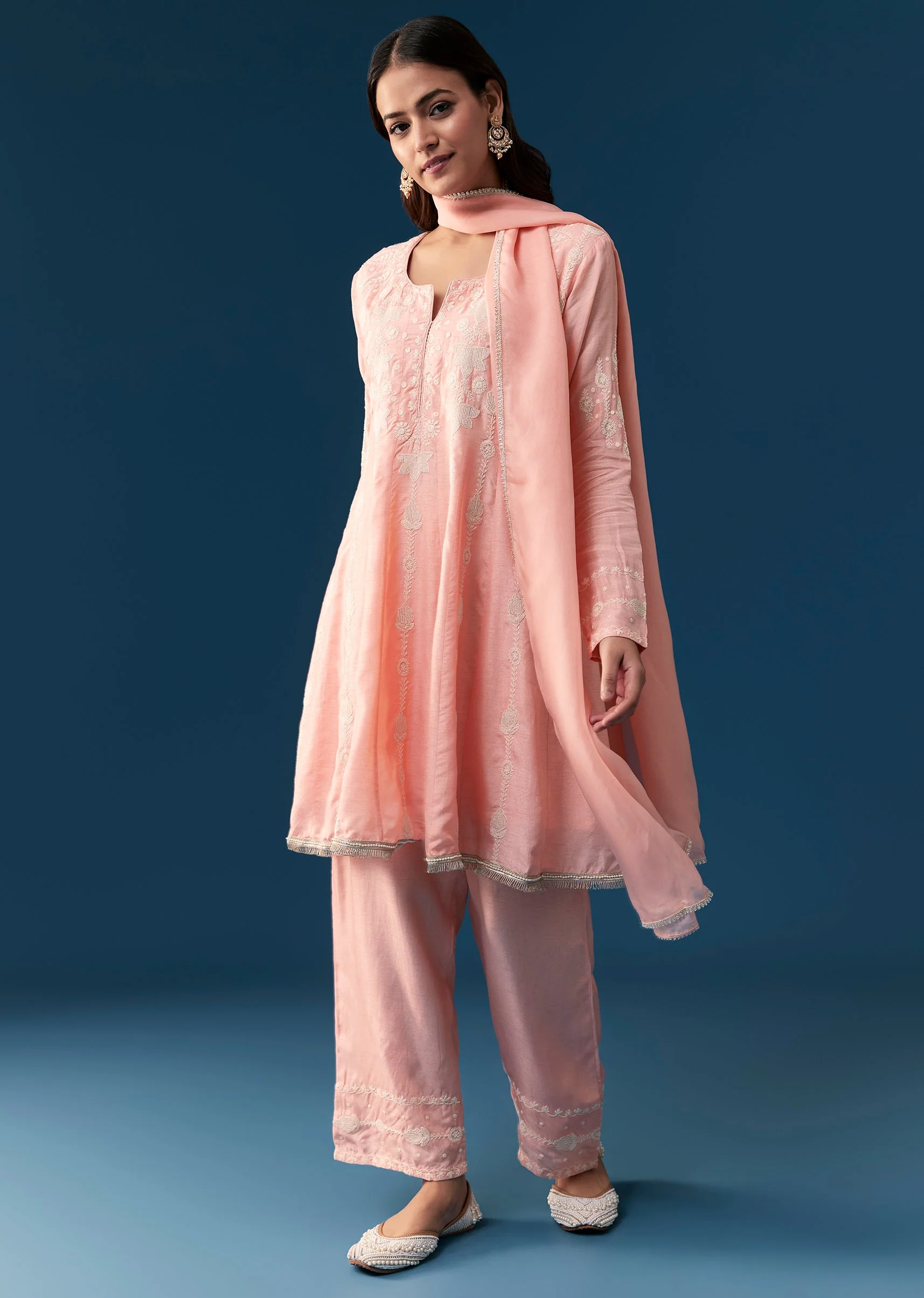 18180-pink-silk-anarkali-suit-with-thread-work-detail-1.webp Pink Silk Anarkali Suit With Thread Work Detail