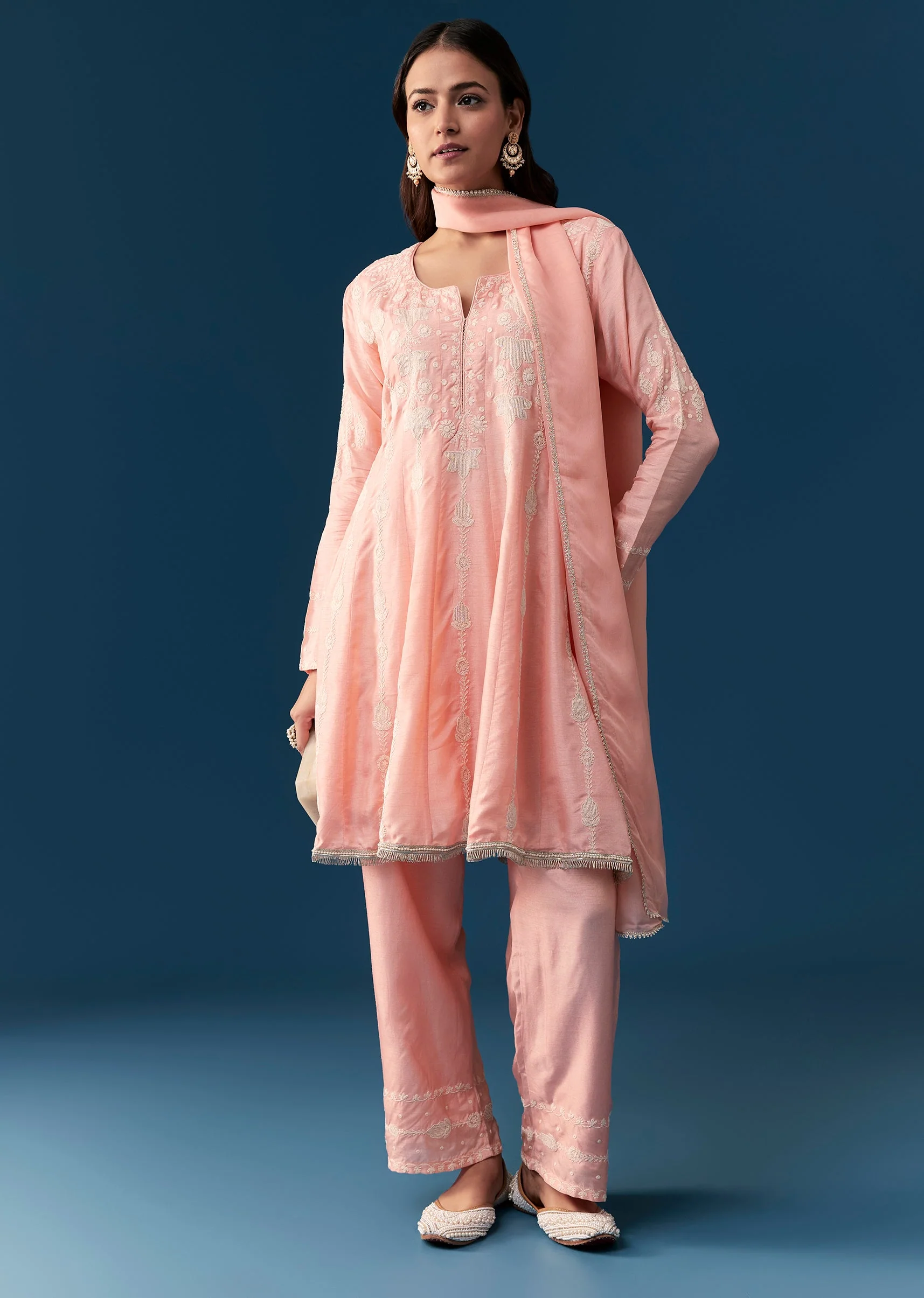 Pink Silk Anarkali Suit With Thread Work Detail