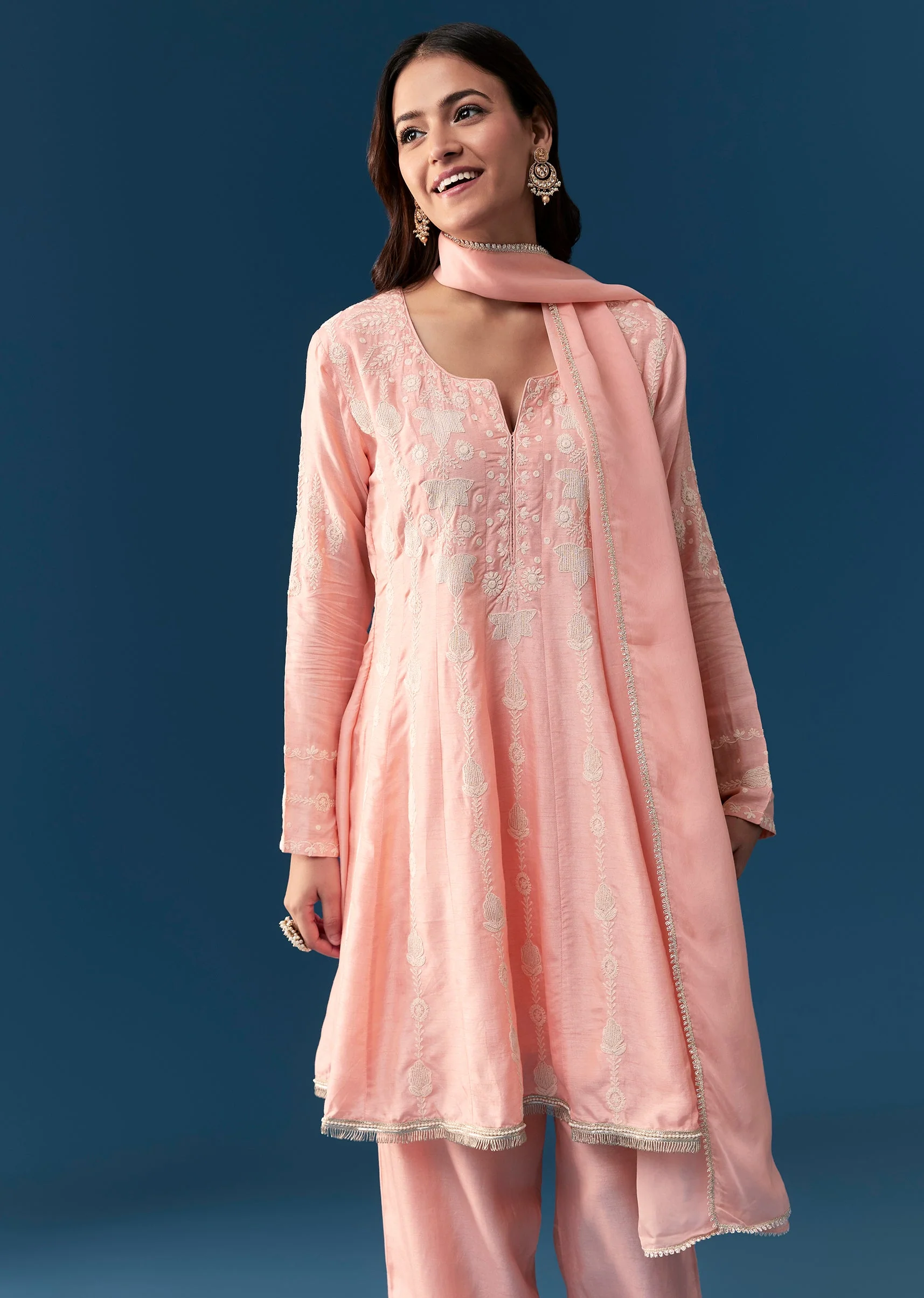 Pink Silk Anarkali Suit With Thread Work Detail