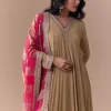 Gold Zardozi Embellished Chinon Anarkali with Dupatta