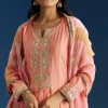 Peach Muslin Kurta Set With Gotta Lace Pant And Dupatta