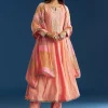 Peach Muslin Kurta Set With Gotta Lace Pant And Dupatta