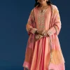 Peach Muslin Kurta Set With Gotta Lace Pant And Dupatta