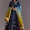 Blue Gotta Work Anarkali Suit With Ombre Organza Dupatta