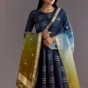 Blue Gotta Work Anarkali Suit With Ombre Organza Dupatta