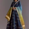 Blue Gotta Work Anarkali Suit With Ombre Organza Dupatta