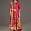 Pink Muslin Anarkali Set With Thread Work