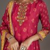 Pink Muslin Anarkali Set With Thread Work