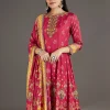 Pink Muslin Anarkali Set With Thread Work