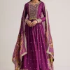 Purple Embroidered Anarkali Suit With Floral Dupatta