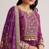 Purple Embroidered Anarkali Suit With Floral Dupatta