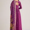 Purple Embroidered Anarkali Suit With Floral Dupatta
