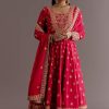 Red Chinon Zari Sequin Anarkali Suit With Dupatta