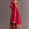 Red Chinon Zari Sequin Anarkali Suit With Dupatta