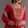 Red Chinon Zari Sequin Anarkali Suit With Dupatta