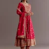 Red Chinon Zari Sequin Anarkali Suit With Dupatta