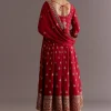 Red Chinon Zari Sequin Anarkali Suit With Dupatta