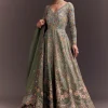 Green Ombre Embroidered Anarkali With Organza Dupatta