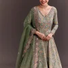 Green Ombre Embroidered Anarkali With Organza Dupatta