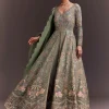 Green Ombre Embroidered Anarkali With Organza Dupatta
