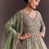 Green Ombre Embroidered Anarkali With Organza Dupatta
