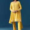 Yellow Pastel Pakistani Style Anarkali Suit With Thread Work