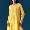 Yellow Pastel Pakistani Style Anarkali Suit With Thread Work