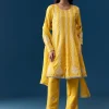 Yellow Pastel Pakistani Style Anarkali Suit With Thread Work
