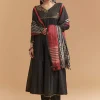 Black Chanderi Anarkali Suit With Zari And Sequins Embroidery