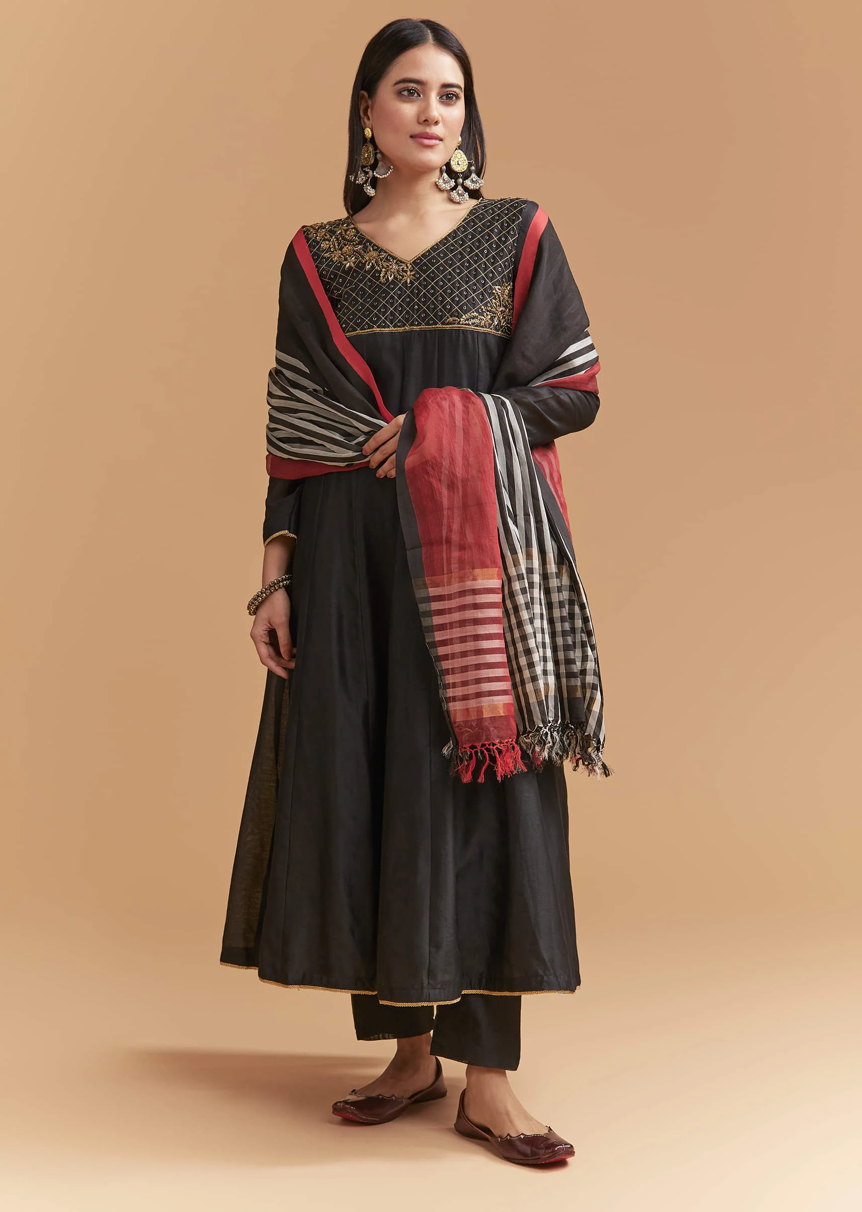 18263-black-chanderi-anarkali-suit-with-zari-and-sequins-embroidery-1.webp Black Chanderi Anarkali Suit With Zari And Sequins Embroidery
