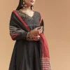 Black Chanderi Anarkali Suit With Zari And Sequins Embroidery
