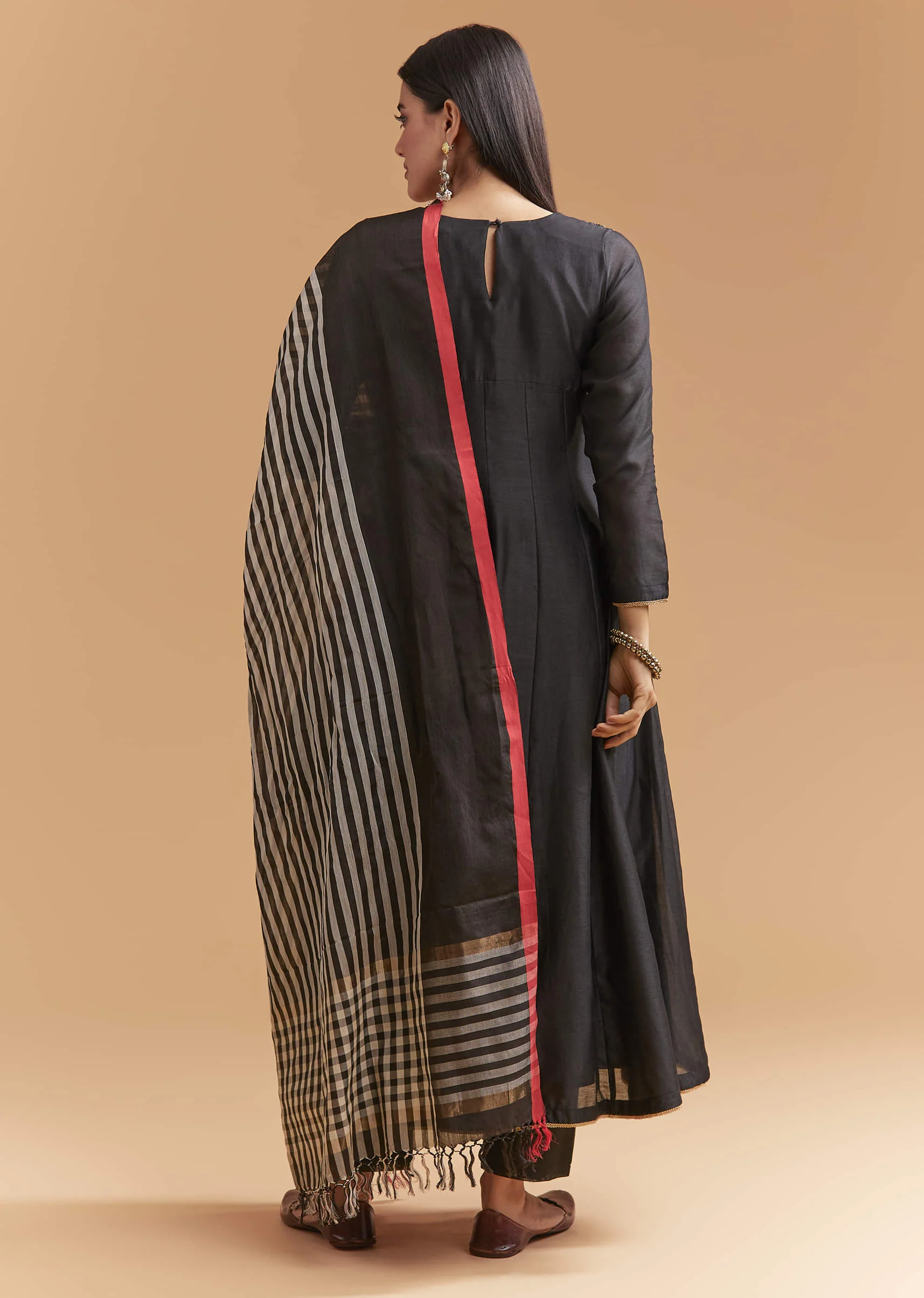 Black Chanderi Anarkali Suit With Zari And Sequins Embroidery