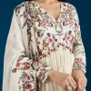 White Printed Chinon Anarkali Suit With Dupatta
