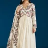 White Printed Chinon Anarkali Suit With Dupatta